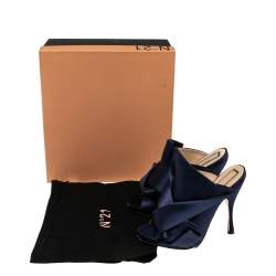 Nº21 Navy Blue Satin Raso Knot Peep Toe Mules Size 38 