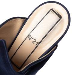 Pre Owned N21 Navy Blue Satin Raso Knot Peep Toe Slide Mules Size 41