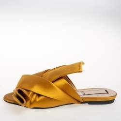 Pre Owned Nº21 Mustard Yellow Satin Knot Mule Flats Size 36