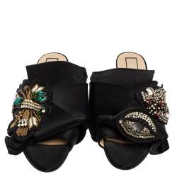 Pre Owned N°21 Black Satin Embellished Knot Flats Sandals Size 38