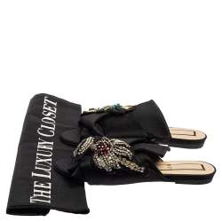 Pre Owned N°21 Black Satin Embellished Knot Flats Sandals Size 38