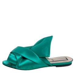 Nº21 Green Satin Knot Flat Mules Size 38