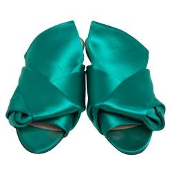 Nº21 Green Satin Knot Flat Mules Size 38