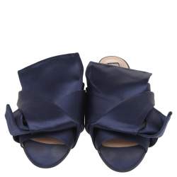 Pre Owned N21 Blue Satin Knot Flat Slides Size 38.5