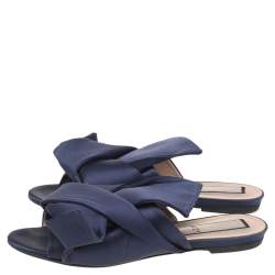 Pre Owned N21 Blue Satin Knot Flat Slides Size 38.5