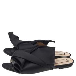 Pre Owned N21 Black Satin Knot Flat Sandals Size 39