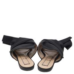 Pre Owned N21 Black Satin Knot Flat Sandals Size 39