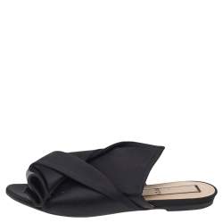 Pre Owned N21 Black Satin Knot Flat Sandals Size 39