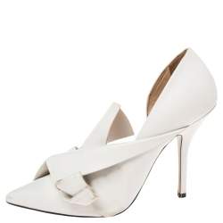 Nº21 White Leather Knot Pointed Toe Pumps Size 38