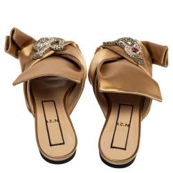 Pre Owned Nº21 Beige Satin Raso Knot Flat Slides Size 40
