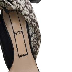 Pre Owned N21 Black Python And Leather Ankle Strap Sandals Size 37.5