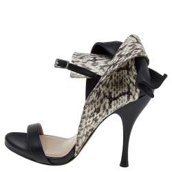 Pre Owned N21 Black Python And Leather Ankle Strap Sandals Size 37.5