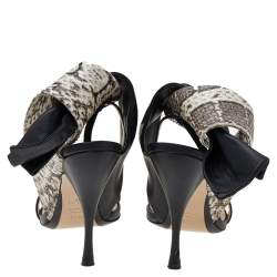 Pre Owned N21 Black Python And Leather Ankle Strap Sandals Size 37.5