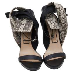 Pre Owned N21 Black Python And Leather Ankle Strap Sandals Size 37.5