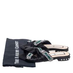 Pre Owned صندل سلايد فلات إن21 ساتان أسود 21 مزين عقدة مزخرف كريستال مقاس 38