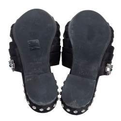 Pre Owned صندل سلايد فلات إن21 ساتان أسود 21 مزين عقدة مزخرف كريستال مقاس 38