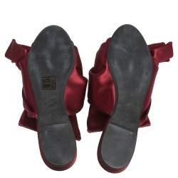  Nº21 Burgundy Satin Knot Flat Mules Size 37.5