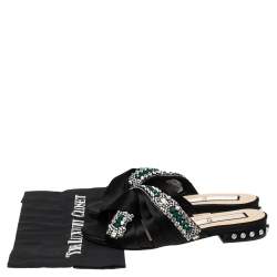 Pre Owned Nº21 Black Satin Crystal Embellished Knotted Flat Slides Size 37.5