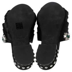 Pre Owned Nº21 Black Satin Crystal Embellished Knotted Flat Slides Size 37.5