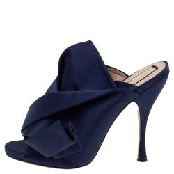 Pre Owned N21 Navy Blue Satin Slide Sandals Size 39