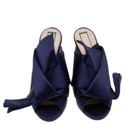Pre Owned N21 Navy Blue Satin Slide Sandals Size 39