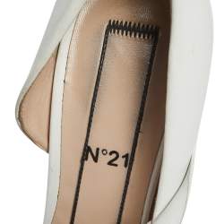 Nº21 White Leather Knot Pointed Toe Pumps Size 37