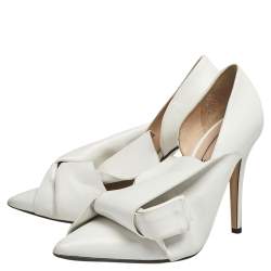 Nº21 White Leather Knot Pointed Toe Pumps Size 37