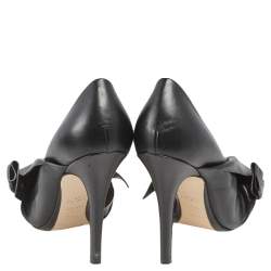 Pre Owned Nº21 Black Leather Knot Pointed Toe Pumps Size 37.5
