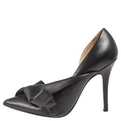 Pre Owned Nº21 Black Leather Knot Pointed Toe Pumps Size 37.5