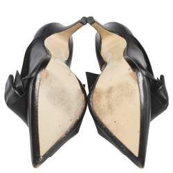 Pre Owned Nº21 Black Leather Knot Pointed Toe Pumps Size 37.5