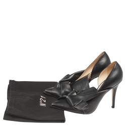 Pre Owned Nº21 Black Leather Knot Pointed Toe Pumps Size 37.5