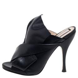 Pre Owned N°21 Burgundy Black Leather Ronny Pleated Mules Size 37