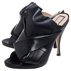 Pre Owned N°21 Burgundy Black Leather Ronny Pleated Mules Size 37