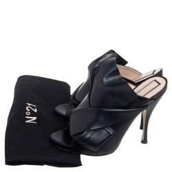 Pre Owned N°21 Burgundy Black Leather Ronny Pleated Mules Size 37