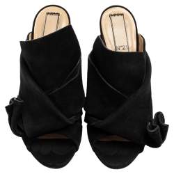 Pre Owned Nº21 Black Suede Raso Knot Peep Toe Mules Size 39