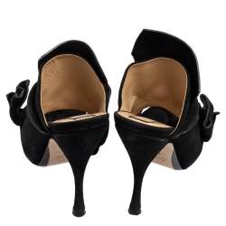 Pre Owned Nº21 Black Suede Raso Knot Peep Toe Mules Size 39