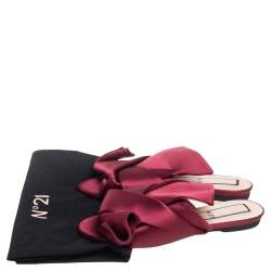 Nº21 Burgundy Satin Knot Flat Slides Size 36