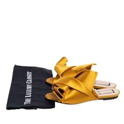 Nº21 Mustard Yellow Satin Knot Flat Mules Size 37