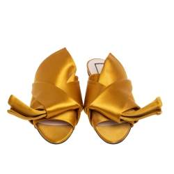 Nº21 Mustard Yellow Satin Knot Flat Mules Size 37