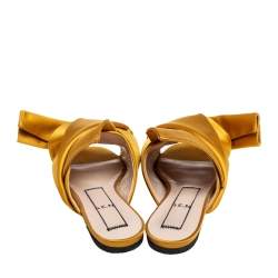 Nº21 Mustard Yellow Satin Knot Flat Mules Size 37