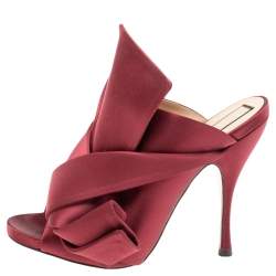 Pre Owned N°21 Burgundy Satin Ronny Pleated Mules Size 39