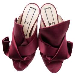 Pre Owned N°21 Burgundy Satin Ronny Pleated Mules Size 39