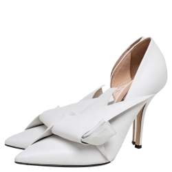 Pre Owned N°21 White Leather Abstract Bow Pointed-Toe Pumps Size 38