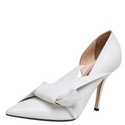 Pre Owned N°21 White Leather Abstract Bow Pointed-Toe Pumps Size 38