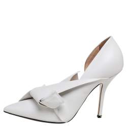 Pre Owned N°21 White Leather Abstract Bow Pointed-Toe Pumps Size 38
