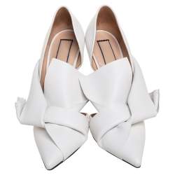 Pre Owned N°21 White Leather Abstract Bow Pointed-Toe Pumps Size 38