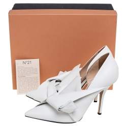 Pre Owned N°21 White Leather Abstract Bow Pointed-Toe Pumps Size 38
