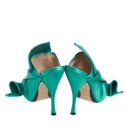 Pre Owned Nº21  Emerald Green Satin Raso Knot Peep-Toe Mules Size 38.5