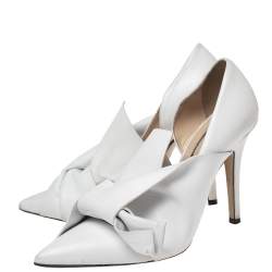 Pre Owned Nº21 White Leather Knot Pointed Toe Pumps Size 37