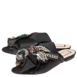  Nº21 Black  Satin Knot Embellished Flat Sandals Size 37